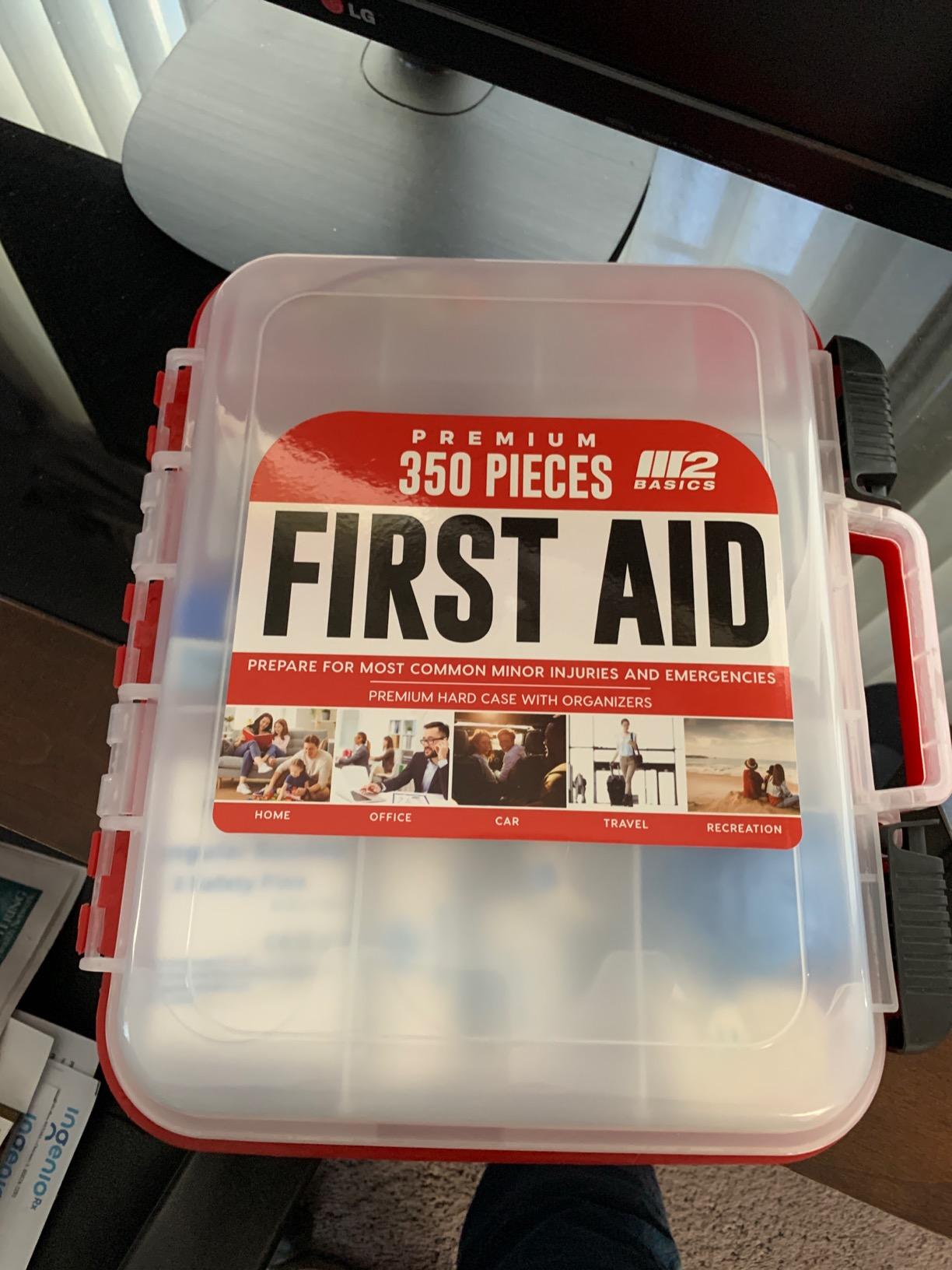 M2 BASICS 350 Piece First Aid Kit, Wall Mount Hard Case with Dual Layer Compartments customer photo 2