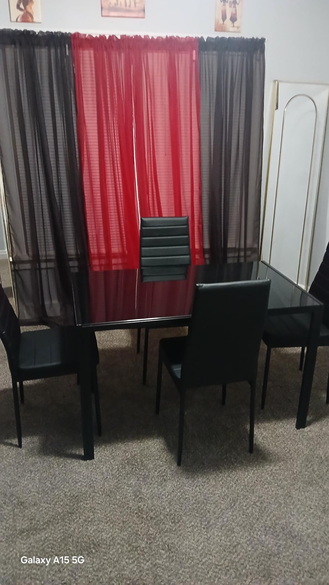 FDW 5-Piece Dining Table Set, Black Glass Kitchen Table with 4 Upholstered Chairs and Faux Leather Cushions, Space-Saving and Modern Design, Easy to Assemble customer photo 2