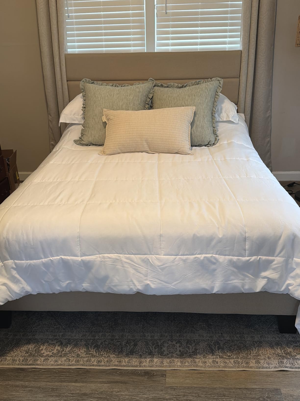 Allewie Queen Size Platform Bed Frame with Fabric Upholstered Headboard and Wooden Slats Support, Fully Upholstered Mattress Foundation/No Box Spring Needed/Easy Assembly, Dark Grey customer photo 2