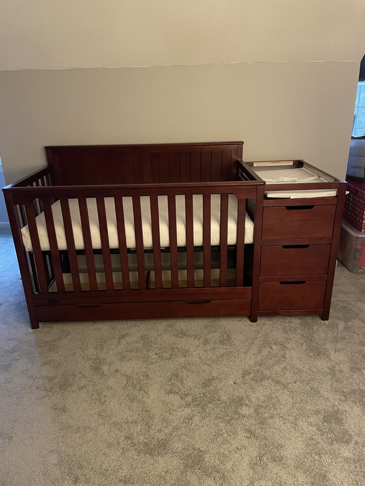 Graco Hadley 5-in-1 Convertible Crib & Changer - GREENGUARD Gold Certified, Fits Standard Crib Mattress, Converts to Toddler Bed and Full Bed, 4 Adjustable Mattress Heights (Pebble Gray) customer photo 1
