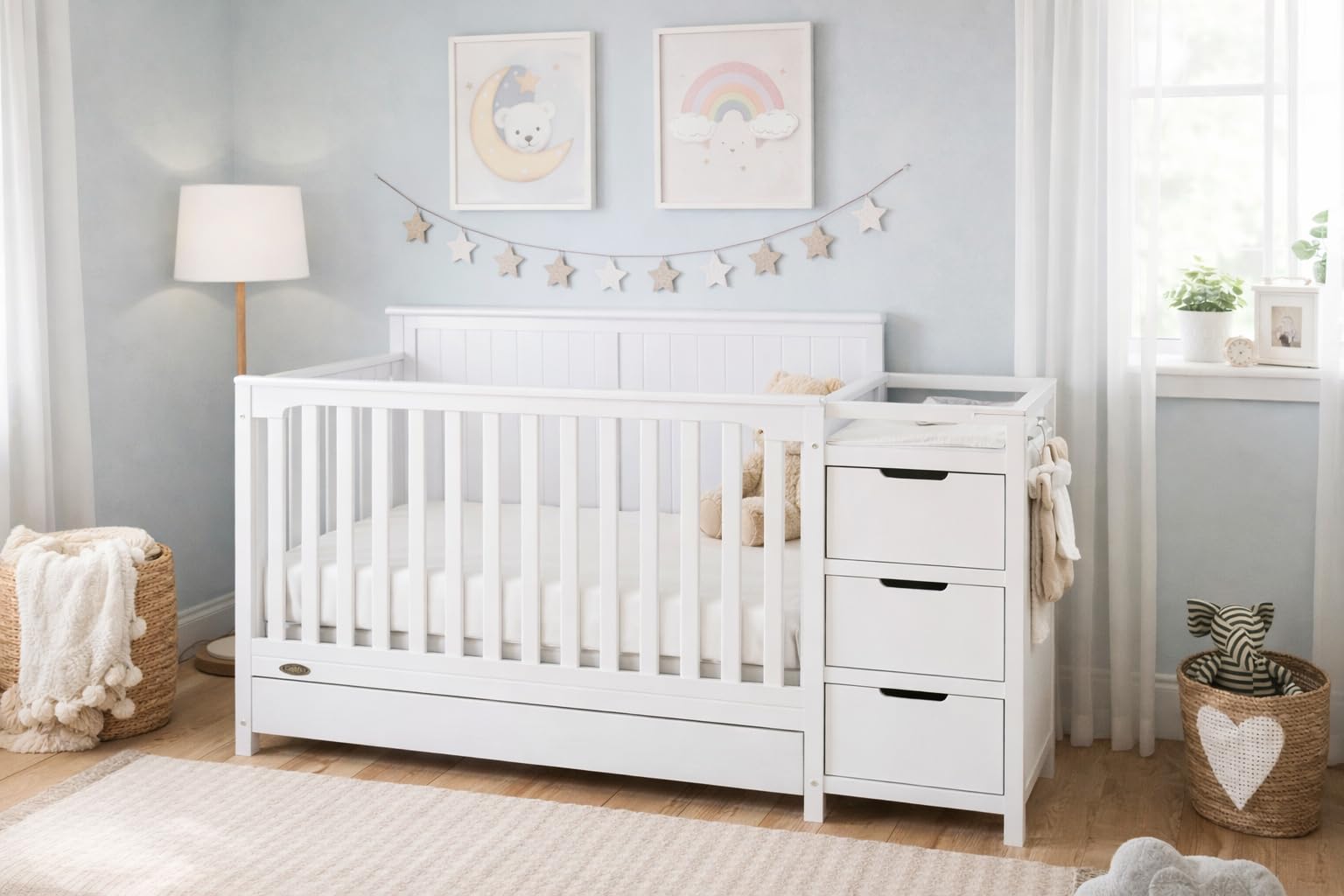 Graco Hadley 5-in-1 Convertible Crib & Changer - GREENGUARD Gold Certified, Fits Standard Crib Mattress, Converts to Toddler Bed and Full Bed, 4 Adjustable Mattress Heights (Pebble Gray) customer photo 2