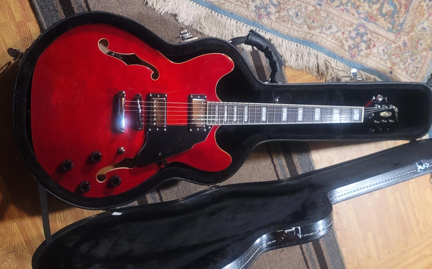 Grote Full Scale Electric Guitar Semi-Hollow Body Guitar Stainless Steel Frets(Red) customer photo 2