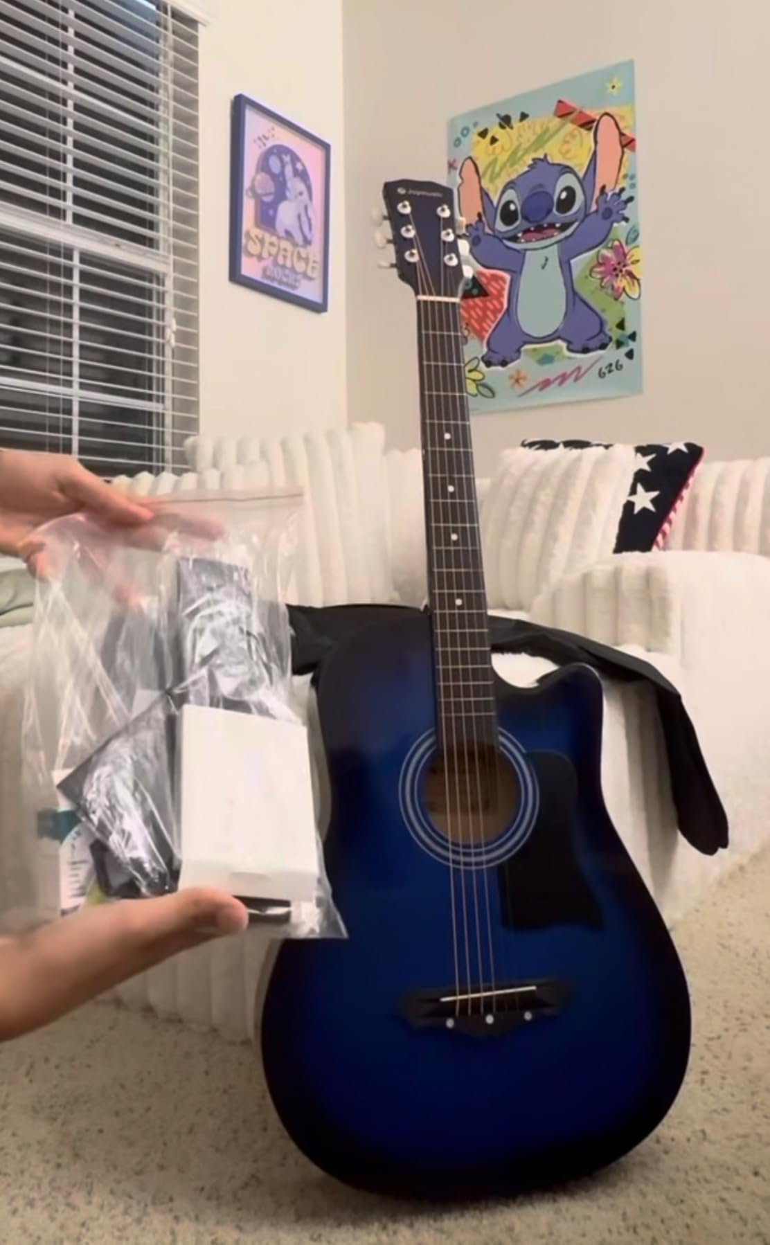 Joymusic 38 inch Blueburst Beginner Acoustic Guitar Kit with Strap, Digital Tuner, Set Strings, Capo, Cleaning Cloth, 6 Picks, Gig Bag customer photo 2