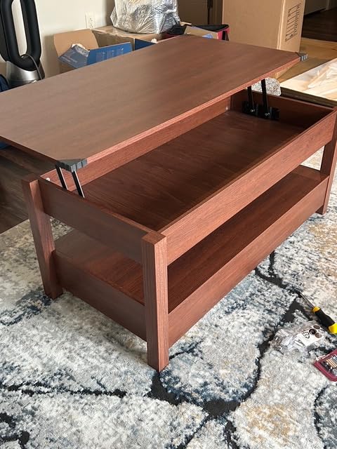 Rolanstar Coffee Table, Lift Top Coffee Table with Drawers and Hidden Compartment, Retro Central Table with Wooden Lift Tabletop, for Living Room, Espresso customer photo 1