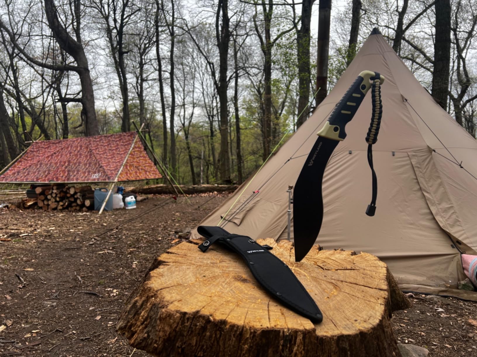 WEYLAND Kukri Machete Knife with Tactical MOLLE Sheath - Fixed Full Tang Steel Blade Machete for Cutting Trees Heavy Duty for Clearing Brush, Yard Work, Gardening, Camping and Hiking customer photo 2
