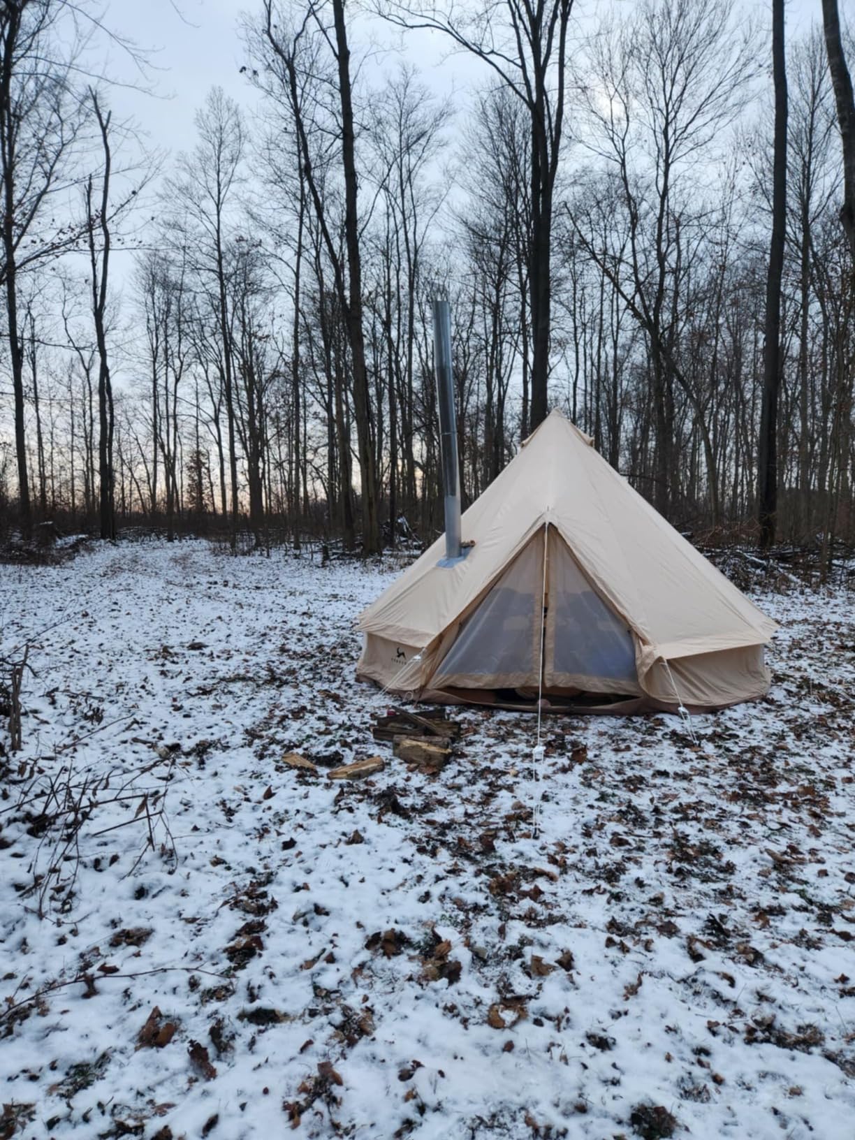 MC TOMOUNT Canvas Tent Bell Tent Yurt with Stove Jack Zipped Removable Floor for Glamping Truck Car Camping customer photo 1