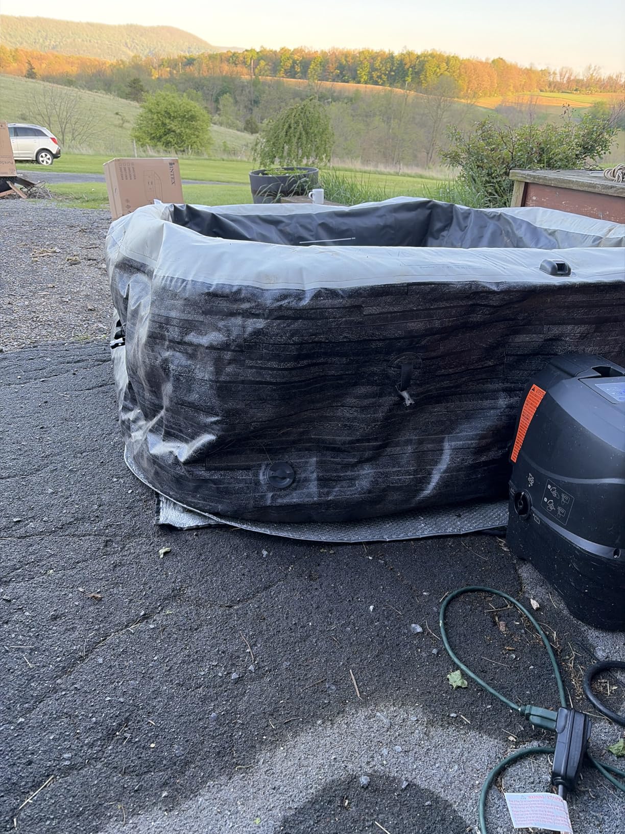 INTEX PureSpa Greystone Deluxe 4 Person Square Inflatable Hot Tub, Bubble Massage Spa Set with Energy Efficient Cover, 2 Headrests, & LED Light, 69 in x 28 in customer photo 2