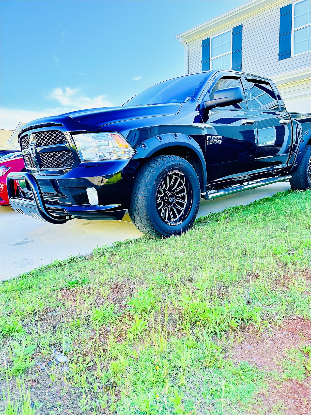 Bull Bar Front Bumper Grille Guard Protector w/Skid Plate Compatible with 2009-2018 Dodge Ram 1500 2019-2025 Dodge Ram 1500 Classic Brush Guard Brush Push Bar Black Steel Light Mount customer photo 2