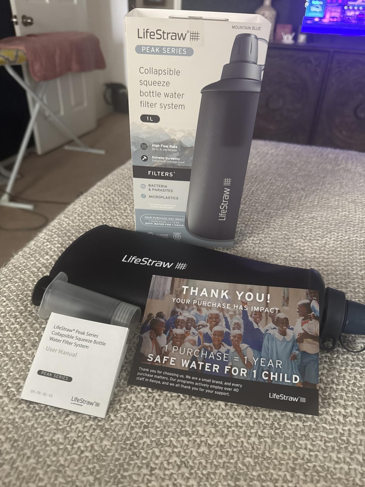 LifeStraw Peak Series - Collapsible Squeeze Bottle Water Filter System - 1L for Trail Running, Camping, Hiking, Travel, Cycling, and Fishing; Mountain Blue customer photo 2