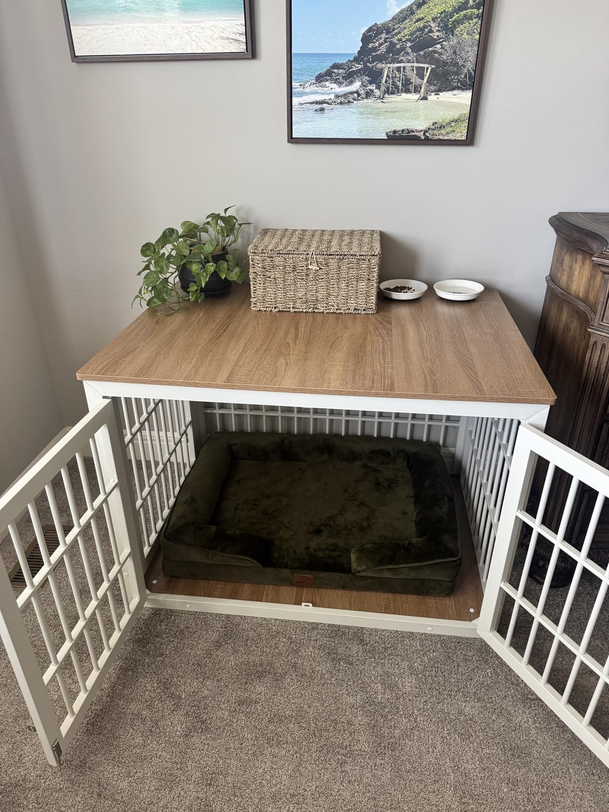 rehomerance 38 Inch Heavy Duty Dog Crate Furniture for Large and Medium Dogs, Decorative Pet House End Table, Wooden Cage Kennel Furniture Indoor customer photo 1