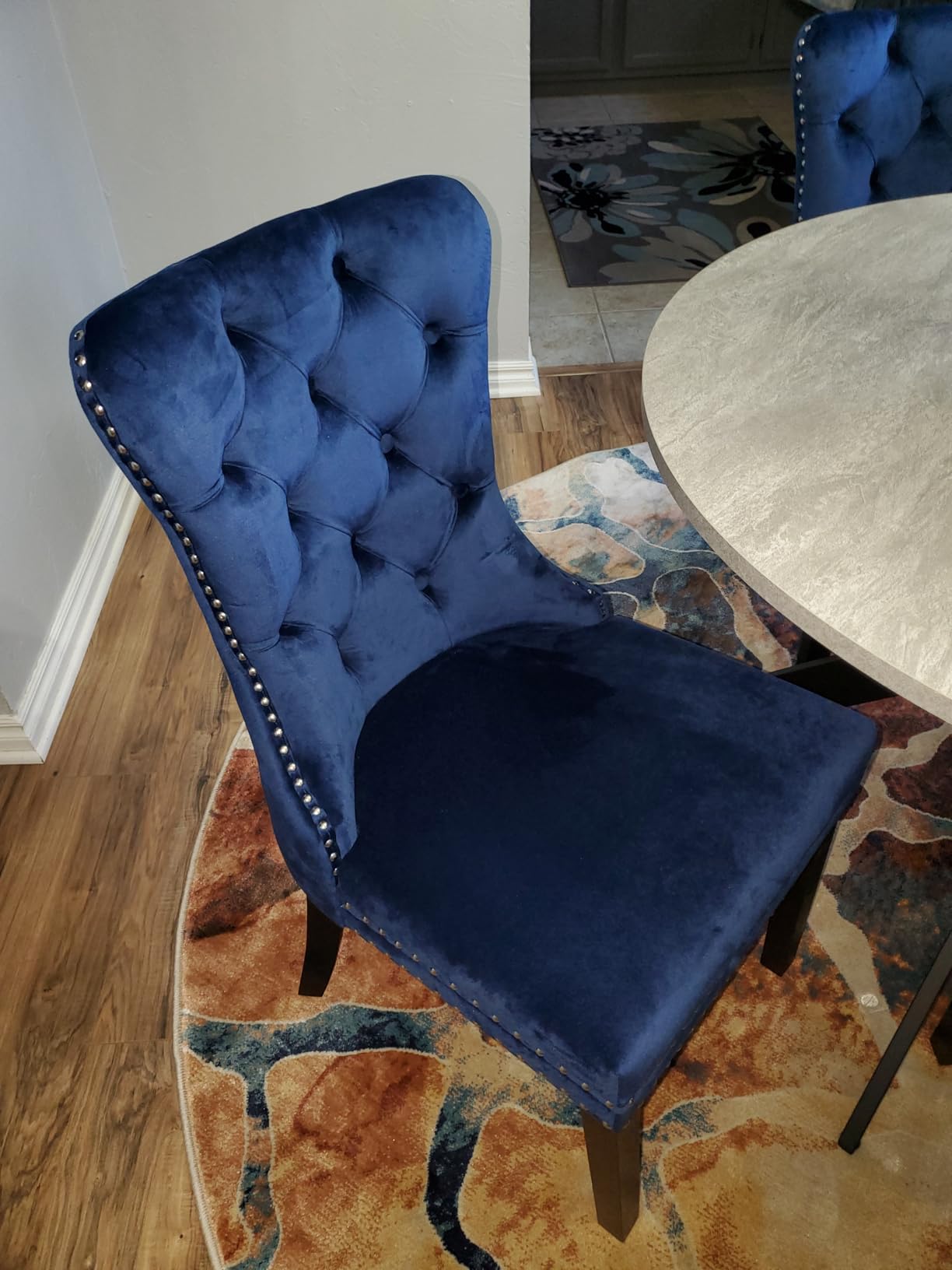 KCC Velvet Dining Chairs Set of 4, Upholstered High-end Tufted Dining Room Chair with Nailhead Back Ring Pull Trim Solid Wood Legs customer photo 1