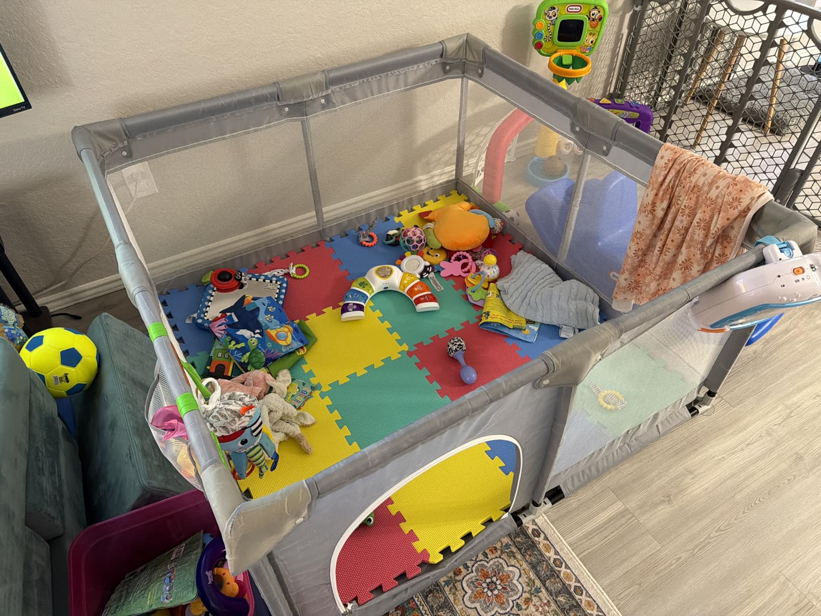Fodoss Baby Playpen 50×50in, Small Play Pen for Babies and Toddlers, Playpen for Apartment, Play Yard, Activity Fence, Baby Playard with All-Side Mesh, Pull Rings customer photo 1