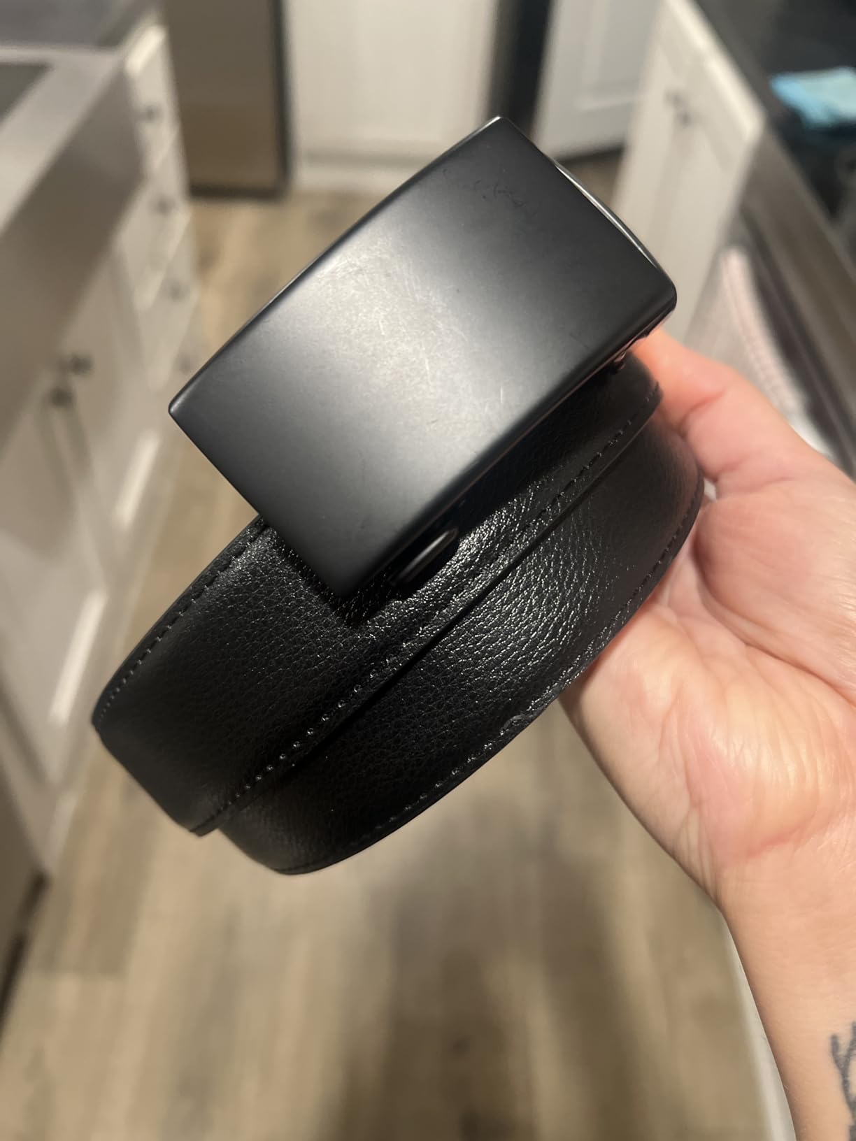 Mens Belt Leather Ratchet Belt For Men Dress and Casual with Adjustable Buckle, Trim to Fit customer photo 2
