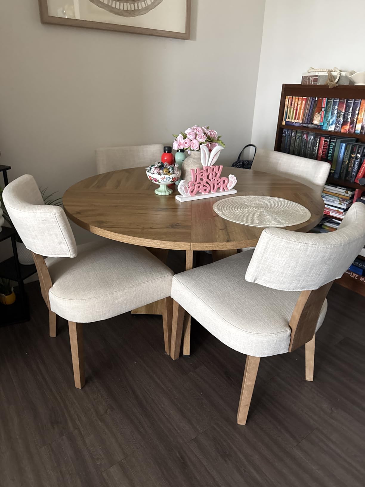 HNY Mid Century Modern Dining Chairs Set of 6, Farmhouse Linen Fabric Upholstered Accent Curved Backrest Kitchen Chairs with Hardwood Frame customer photo 1