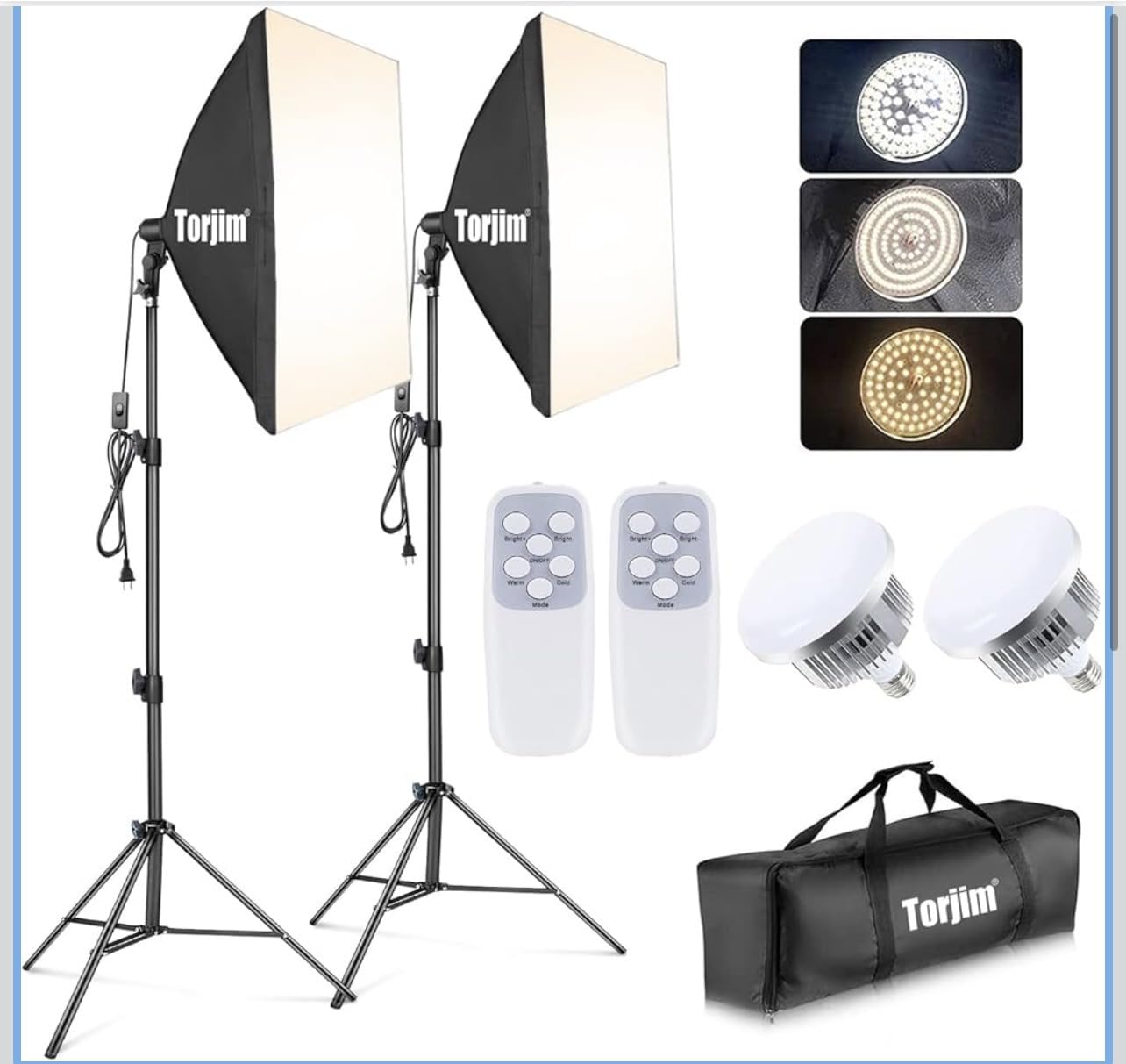 Torjim Softbox Photography Lighting Kit, 2Pcs 27'' x 27'' Professional Soft Box | 3000K-7500K 85W LED Bulbs with Remote customer photo 1