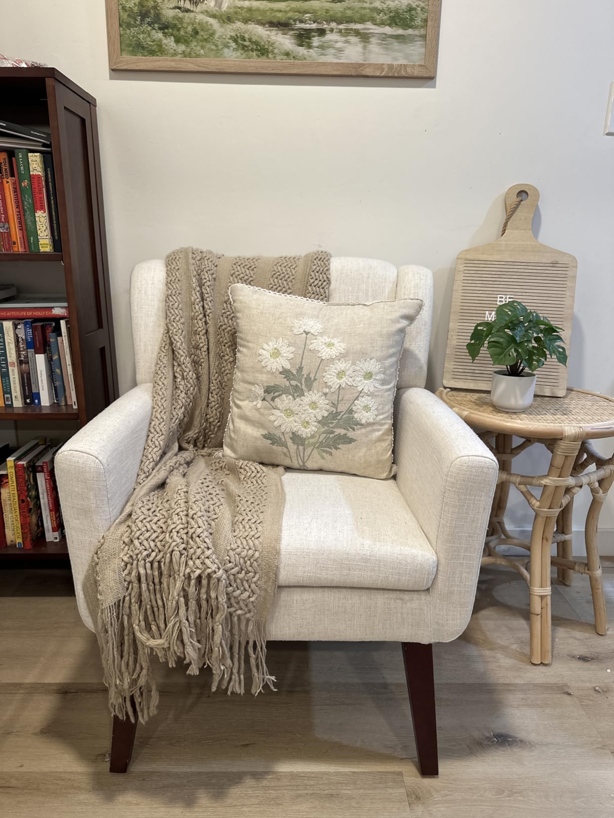 Living&Giving Accent Chair Button-Tufted Upholstered Living Room Chairs Comfy Reading Mid Century Modern with Linen Fabric customer photo 2