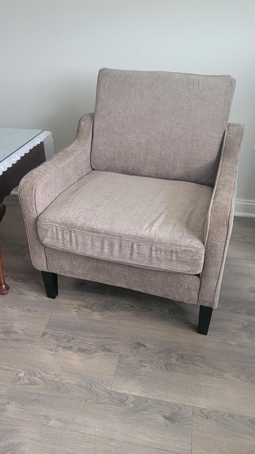 VINGLI Mid Century Modern Accent Chair, Beige Fabric Accent Chairs for Living Room Upholstered Armchair with Scooped Arms customer photo 1