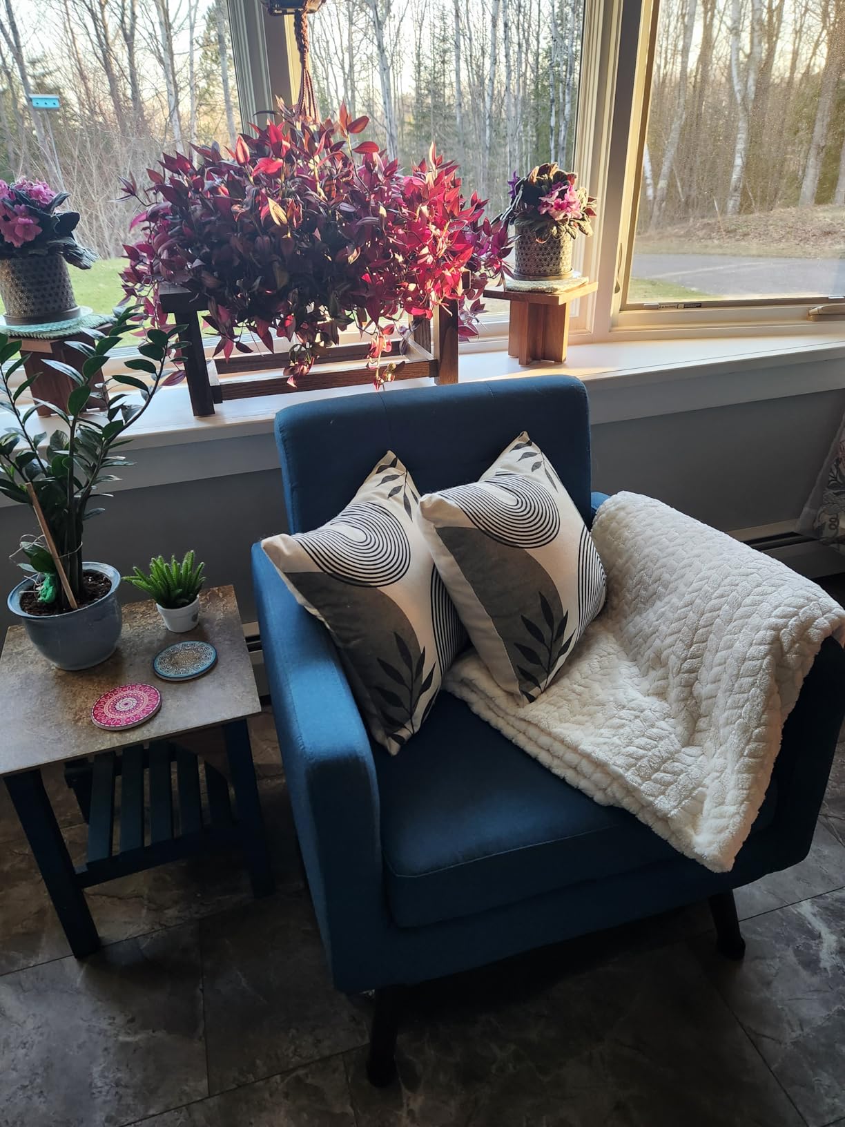 Yaheetech Mid-Century Accent Chairs, Modern Upholstered Living Room Chair, Cozy Armchair Button Tufted Back and Wood Legs, Navy Blue Set of 2 customer photo 2