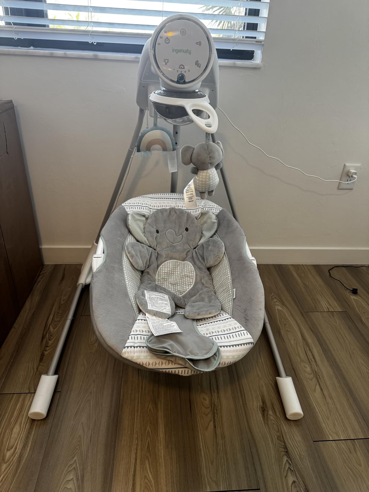 Ingenuity InLighten 5-Speed Baby Swing - Swivel Infant Seat, 5 Point Safety Harness, Nature Sounds, Lights - Nally Owl customer photo 1
