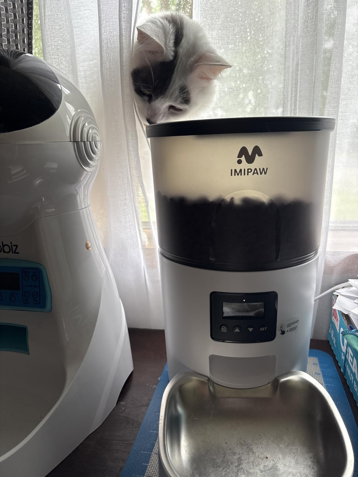 IMIPAW Automatic Cat Feeders, Timed Cat Dry Food Dispenser with Desiccant Bag, Dual Power Supply, Programmable Portion Size, 6 Meals, 20 Portions Per Day, Auto Pet Feeder for Cats and Small Dog customer photo 1