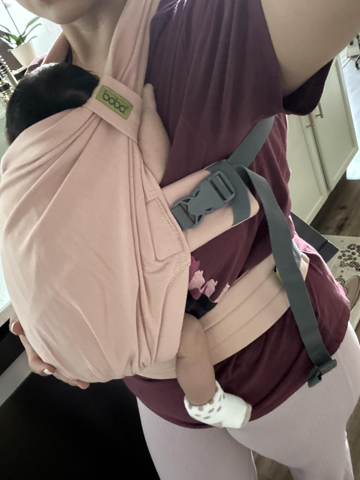 Boba Bliss Pre-Wrapped Baby Carrier with Buckle - Newborn to 7-35 lbs Light, Breathable & Easy to Adjust Hybrid Infant Sling & Toddler Carrier (Gray) customer photo 2