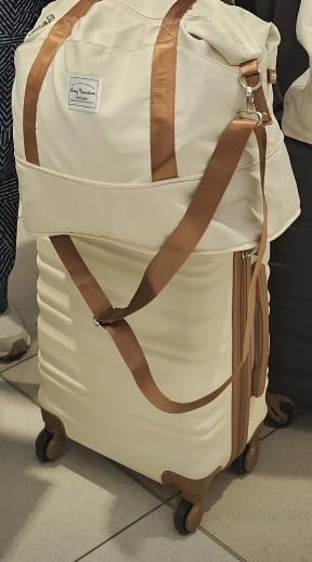 6 Piece Luggage Set Carry on Suitcase with ABS+PC hardshell, Spinner Wheels & YKK Zipper TSA Lock (BEIGE-BROWN, 6 piece set) customer photo 1