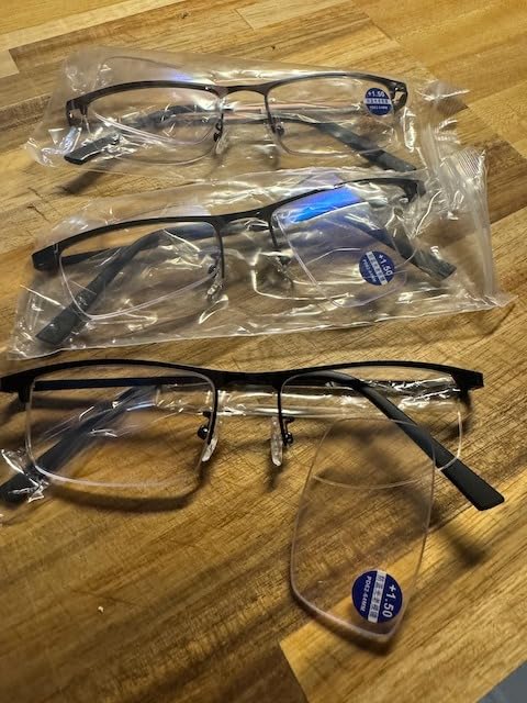 3 Pack Blue Light Blocking Reading Glasses for Men, Stylish Half Frame Metal Computer Readers, Lightweight Spring Hinge Eyeglasses Anti Eyestrain/Glare/UV customer photo 2