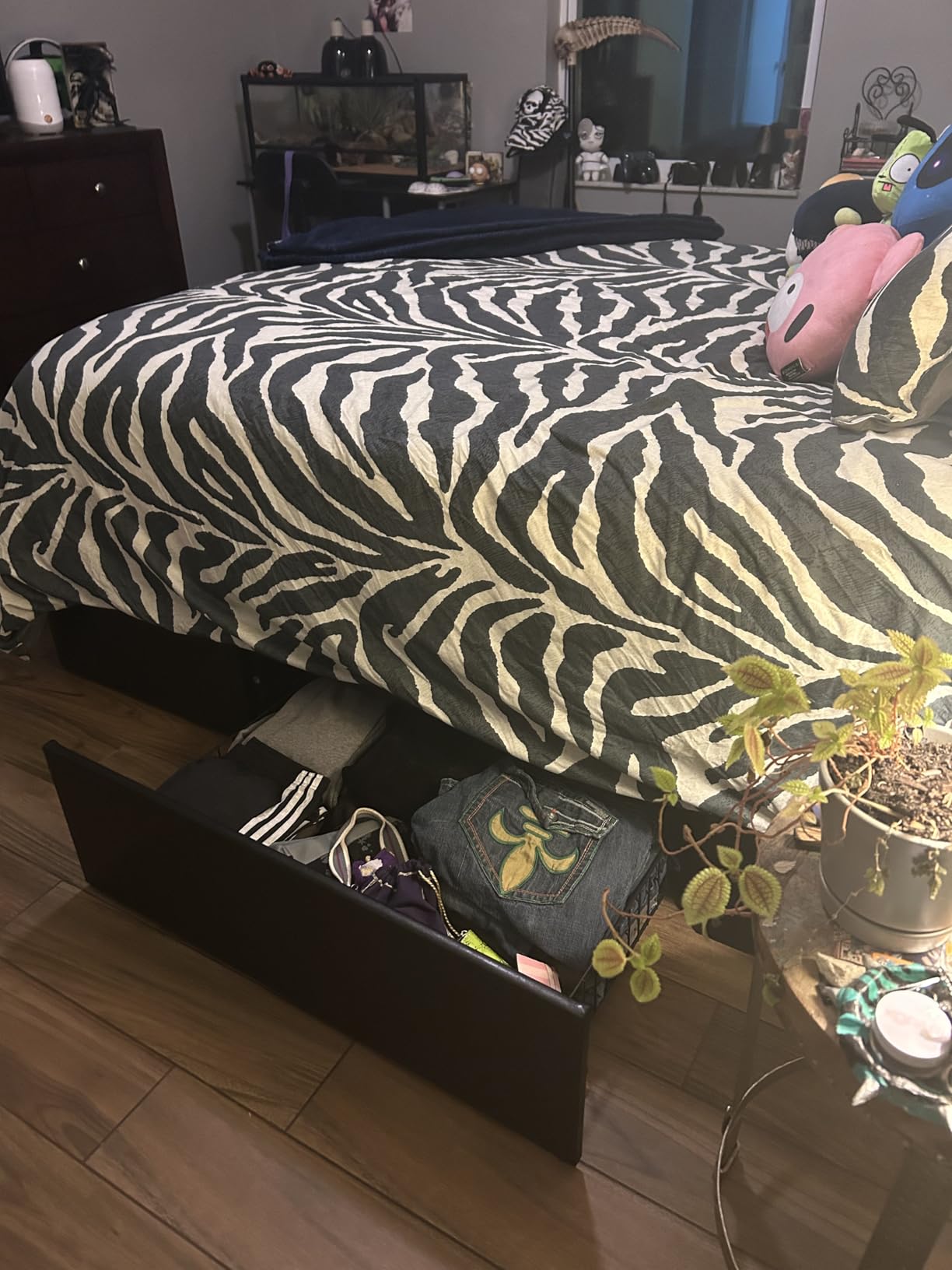 Allewie Queen Size Platform Bed Frame with 3 Storage Drawers, Faux Leather Upholstered, Wooden Slats Support, No Box Spring Needed, Easy Assembly, Black customer photo 1