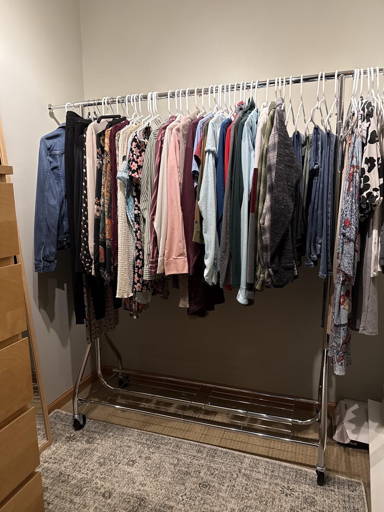 HYSEYY Heavy Duty Clothes Rack Load 450 LBS, Metal Garment Rack, Standing Rolling Clothing Rack for Hanging Clothes with Sturdy Wheels & Shelves, Portable Closet Wardrobe Rack, Silver customer photo 1