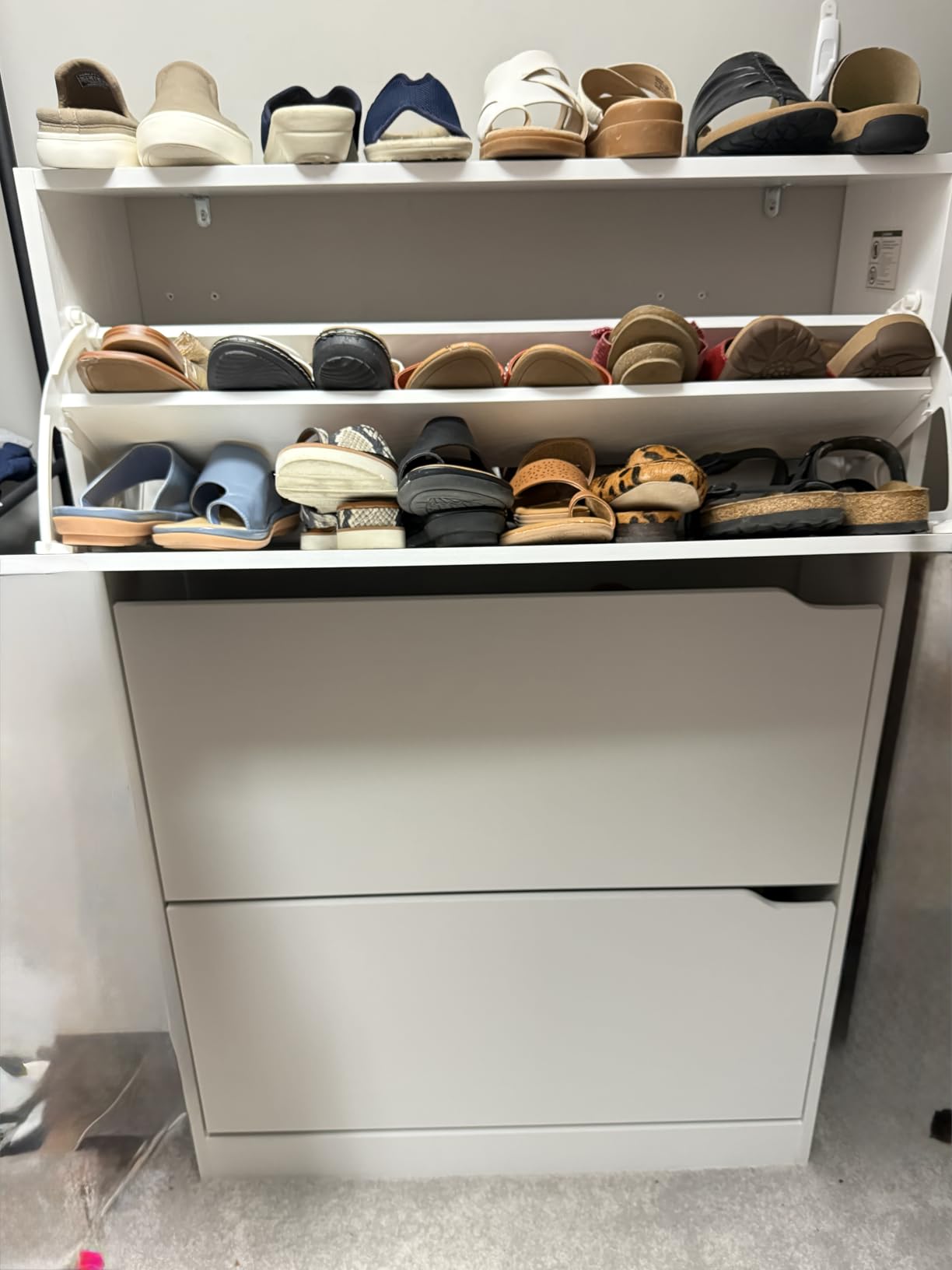 BORNOON Shoe Cabinet with 3 Flip Drawers, Hidden Wood Shoe Cabinet, Freestanding Shoe Storage Cabinet for Entryway Hallway, White, 47.2