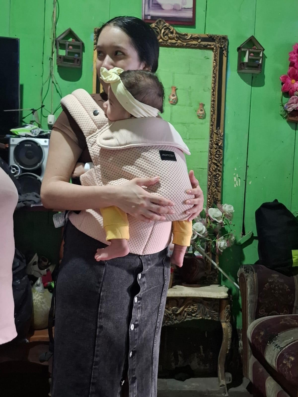 Momcozy Baby Carrier - Ergonomic, Cozy and Lightweight Carrier for 7-45lbs, Effortless to Put On, Ideal for Hands-Free Parenting, Enhanced Lumbar Support, Purehug for Infant to Toddler, Khaki customer photo 1