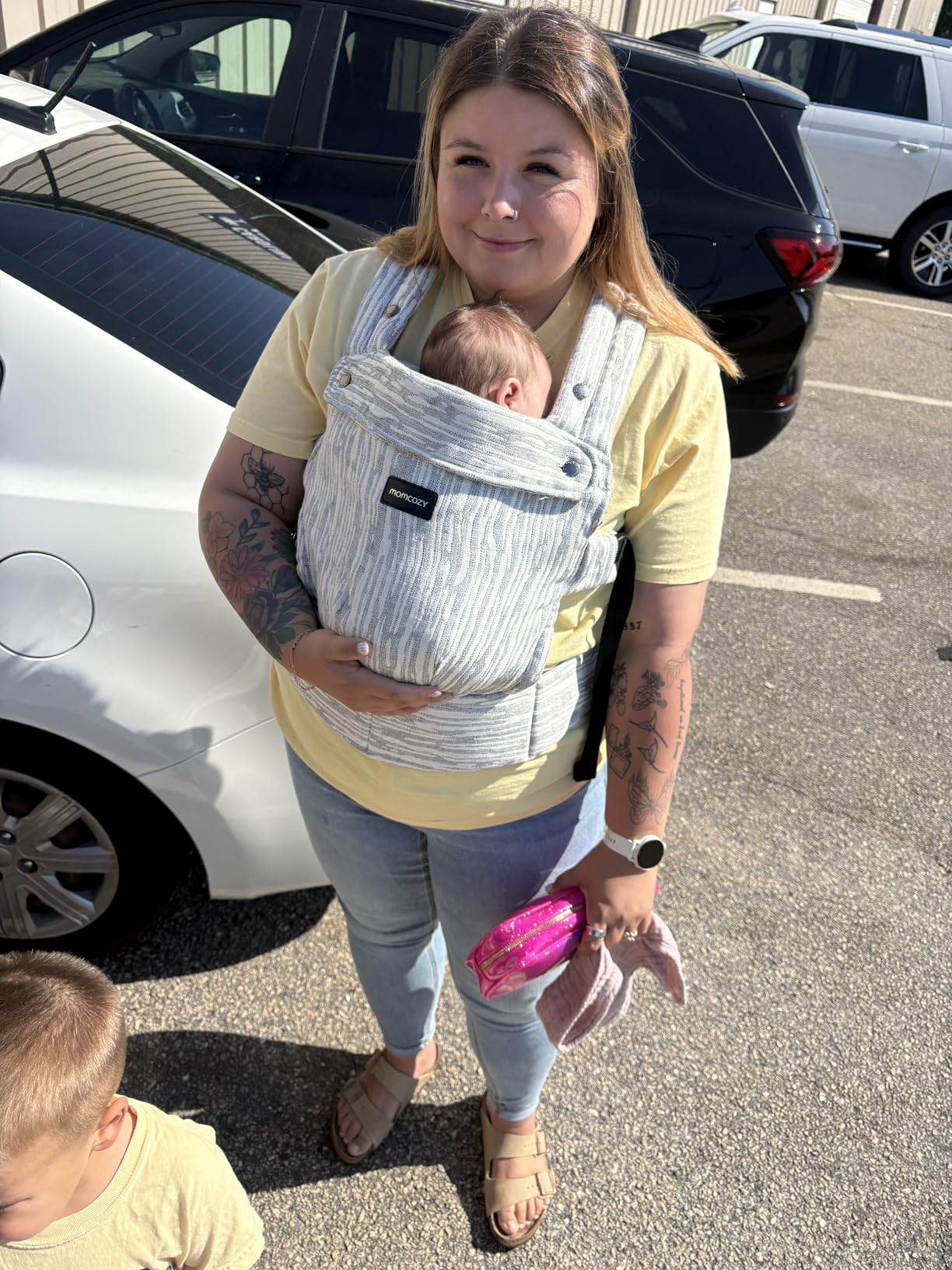 Momcozy Baby Carrier - Ergonomic, Cozy and Lightweight Carrier for 7-45lbs, Effortless to Put On, Ideal for Hands-Free Parenting, Enhanced Lumbar Support, Purehug for Infant to Toddler, Khaki customer photo 2