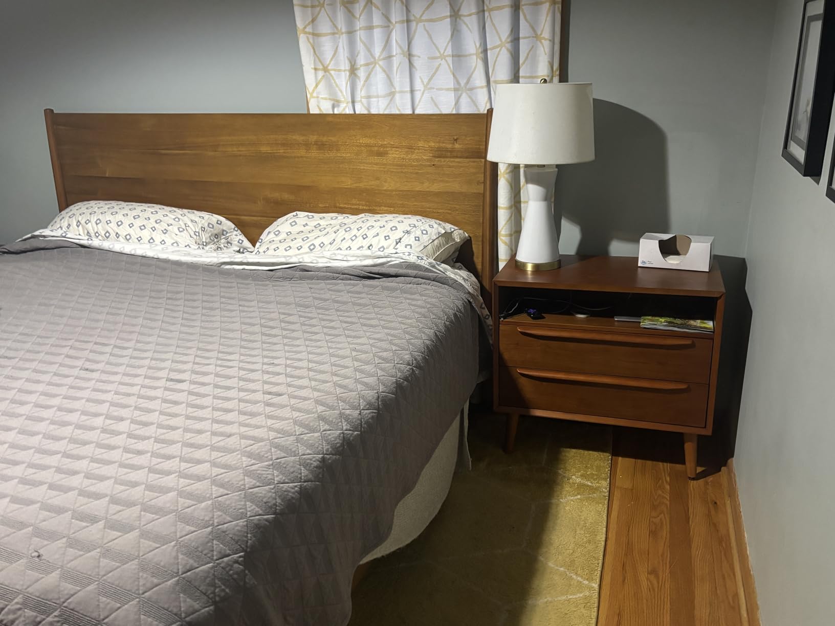 HULALA HOME End Table with Charging Station, Mid-Century Modern 2 Drawer and Open Shelf, Fluted End Table (Acorn) customer photo 2