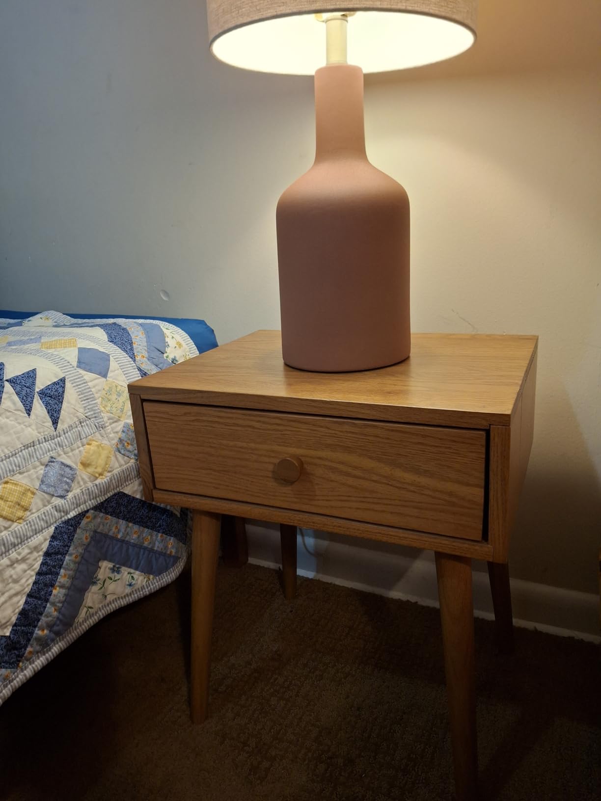NTC Lux Solid Wood Nightstand with Drawer, Mid Century Modern Side Table Bedroom, Bedside Furniture, Night Stand, End Table, Easy Assembly - Dark Walnut customer photo 2