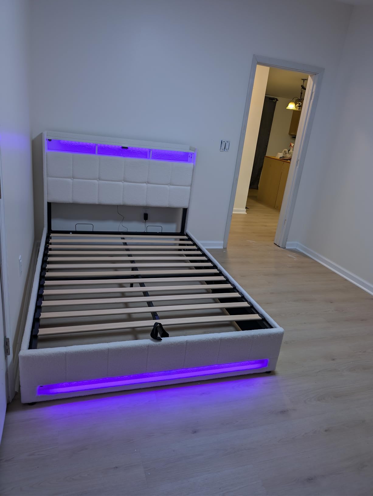 Rolanstar Bed Frame Full Size with Lift Up Storage, Charging Station & LED Lights, Upholstered Storage Headboard, Heavy Duty Wooden Slats, No Box Spring Needed, Noise Free, Easy Assembly, Dark Grey customer photo 1