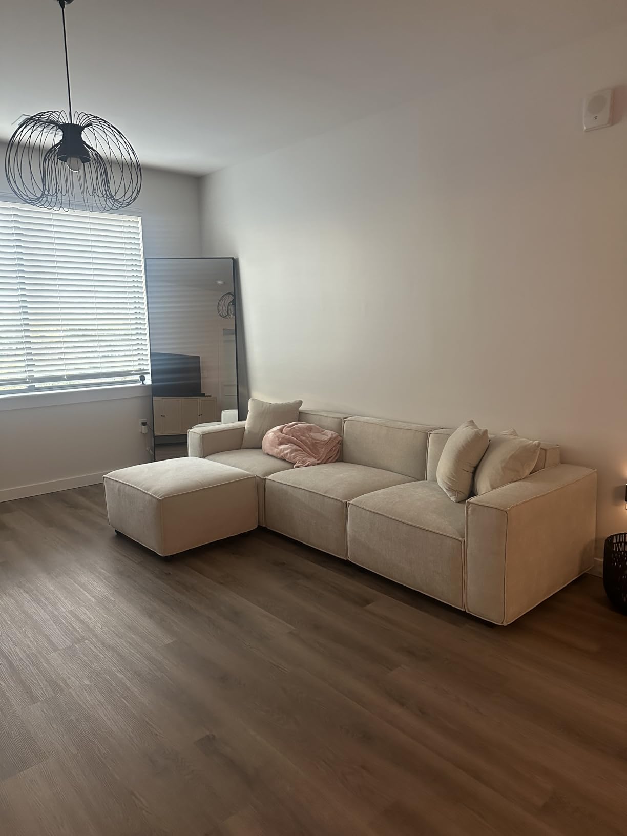 Acanva Luxury Modular Sectional Living Room Sofa Set, Modern Minimalist Style Couch with Ottoman and Chaise, L-Shape, Linen-Like Cream customer photo 1