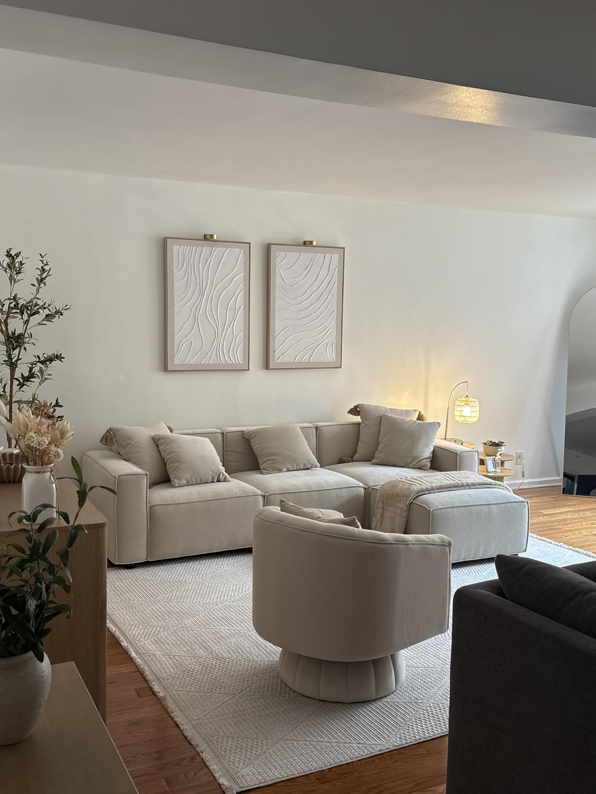 Acanva Luxury Modular Sectional Living Room Sofa Set, Modern Minimalist Style Couch with Ottoman and Chaise, L-Shape, Linen-Like Cream customer photo 2