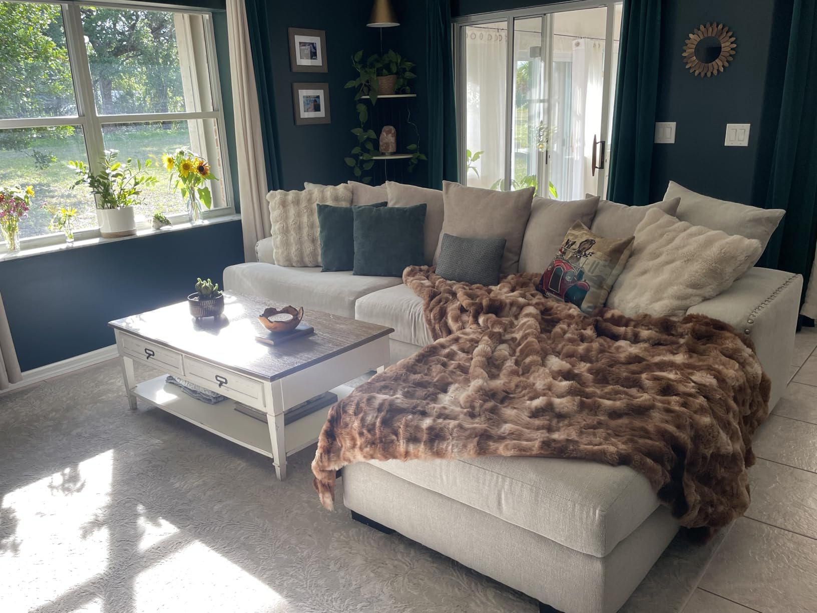 Cozy Bliss Faux Fur Throw Blanket for Couch, Fuzzy Soft Plush Thick Bubble Blanket for Sofa Bedroom Living Room, 50 x 60 Inches Tie-dye Taupe customer photo 2