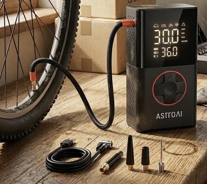 AstroAI L7 Tire Inflator Portable Air Compressor Cordless Mini Bike Pump with Digital Dual Values Display, 150 PSI Car Tires Air Pump with LED Lights&Pressure Gauge for Auto, Motorcycles, Bikes, Balls customer photo 1