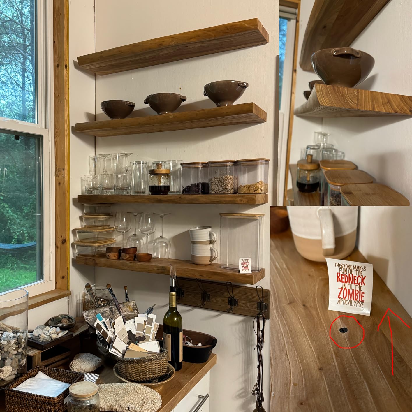 Floating Shelves for Wall Decor, Rustic Solid Elm Wood Live Edge Floating Shelves Wall Mounted, Wall Shelves with Invisible Bracket for Living Room Bathroom Bedroom Kitchen, 24 Inch Set of 2, Natural customer photo 2