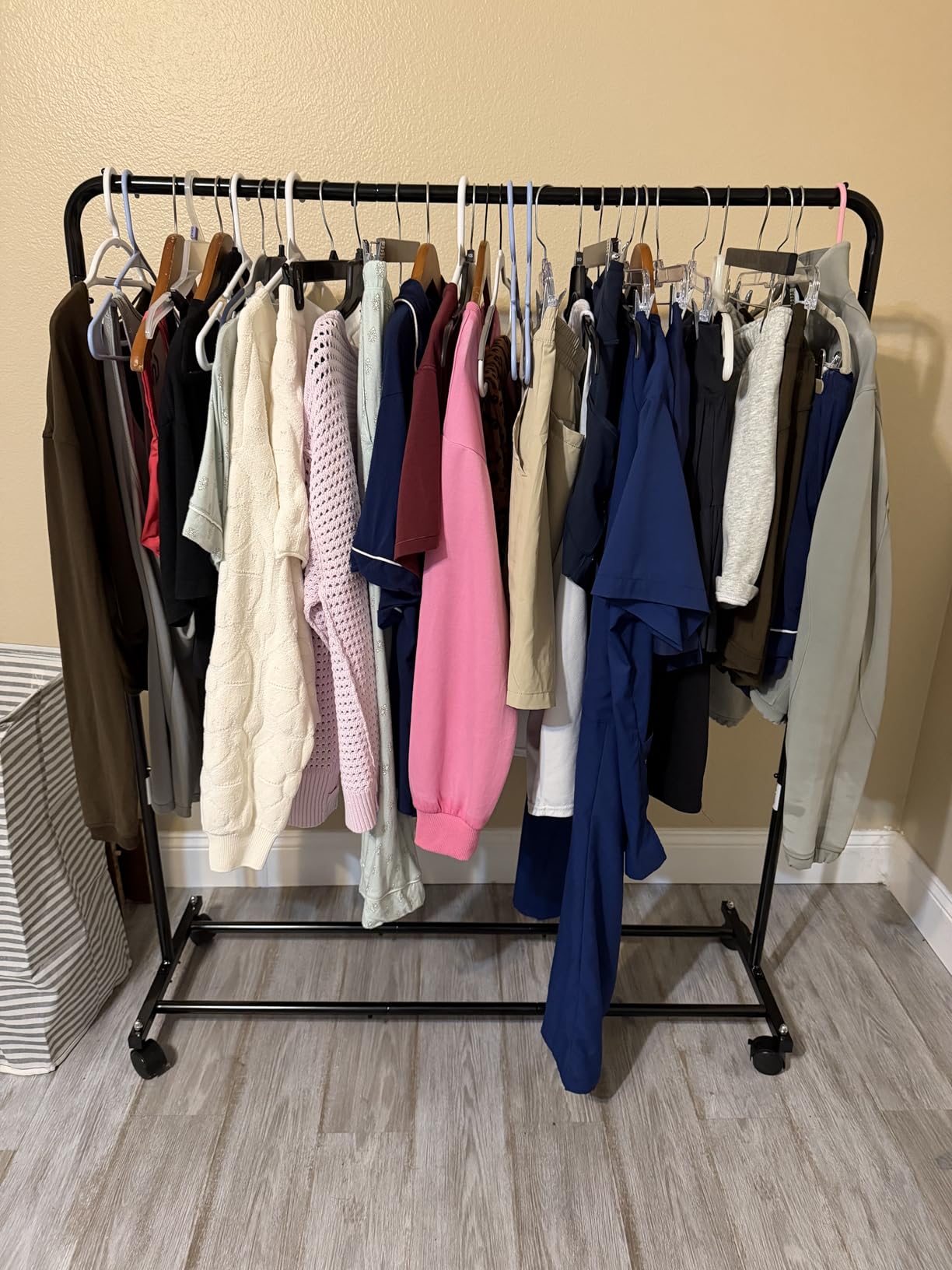 Simple Trending Clothing Rack for Hanging clothes, Portable Garment Rack with Bottom Shelf, Metal Clothes Rack on Wheels for Bedroom, Laundry Room, Black customer photo 2