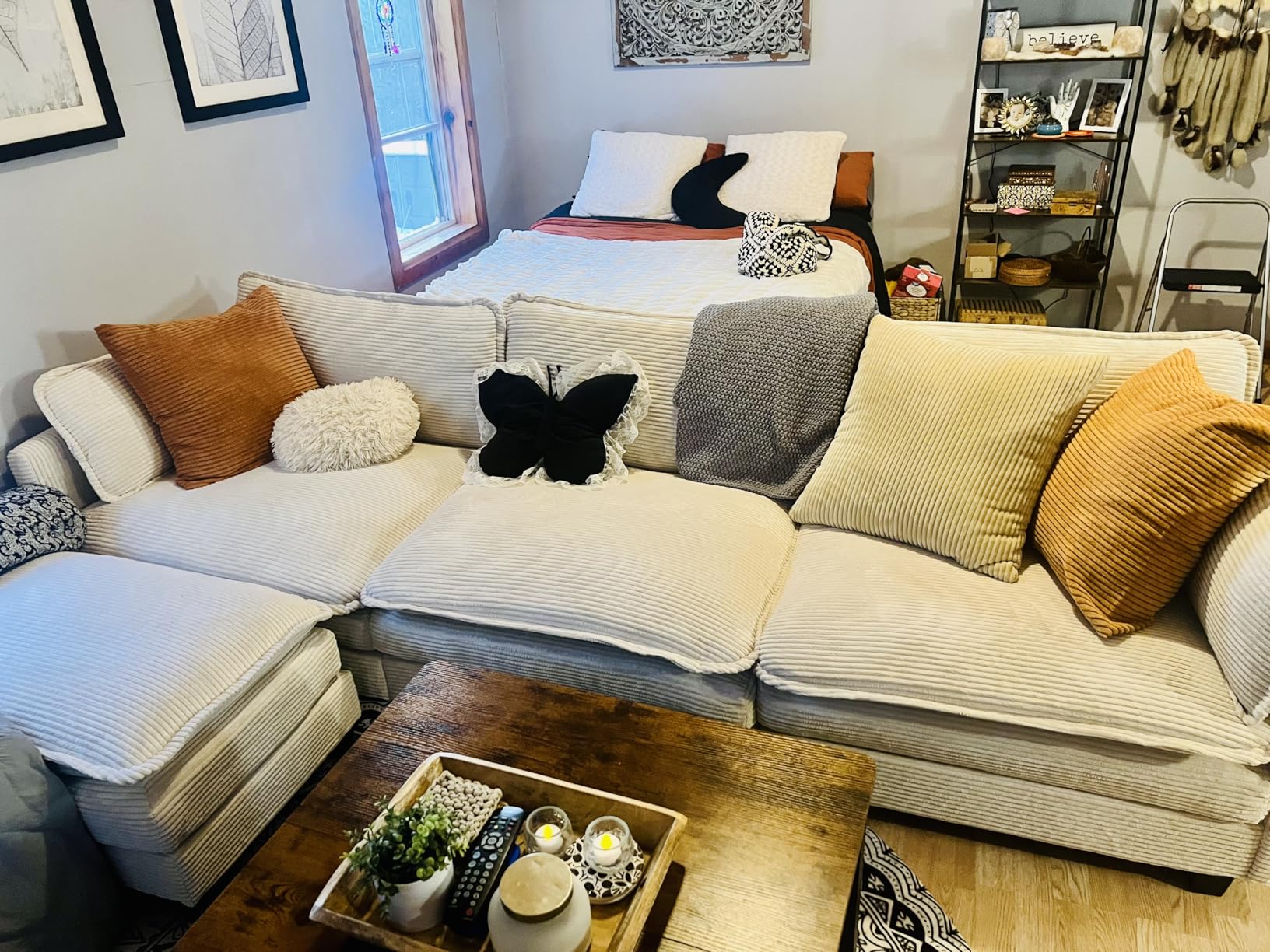 ROWHY Oversized Modular Sectional Sofa with Movable Ottoman, 112 Inch 4 Seat Modern Corduroy Sofa Set, Convertible L Shaped Couch for Living Room and Office customer photo 2