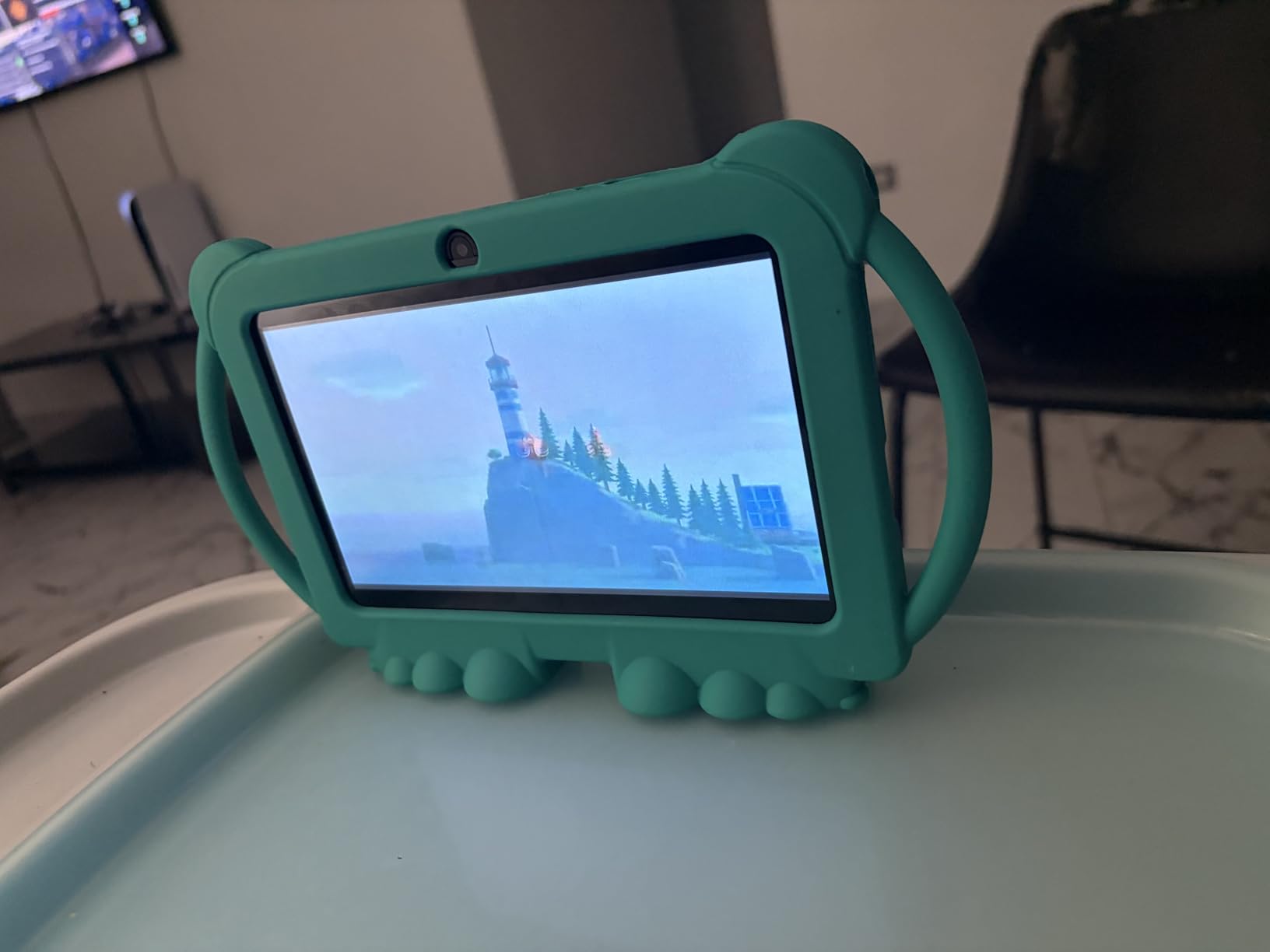 PEICHENG Kids Tablet 7 inch Android 12.0 for Toddler, 4GB RAM 32GB ROM Bluetooth IPS Screen Parental Control Dual Camera Shockproof Case for Educational Games, (Blue) customer photo 2
