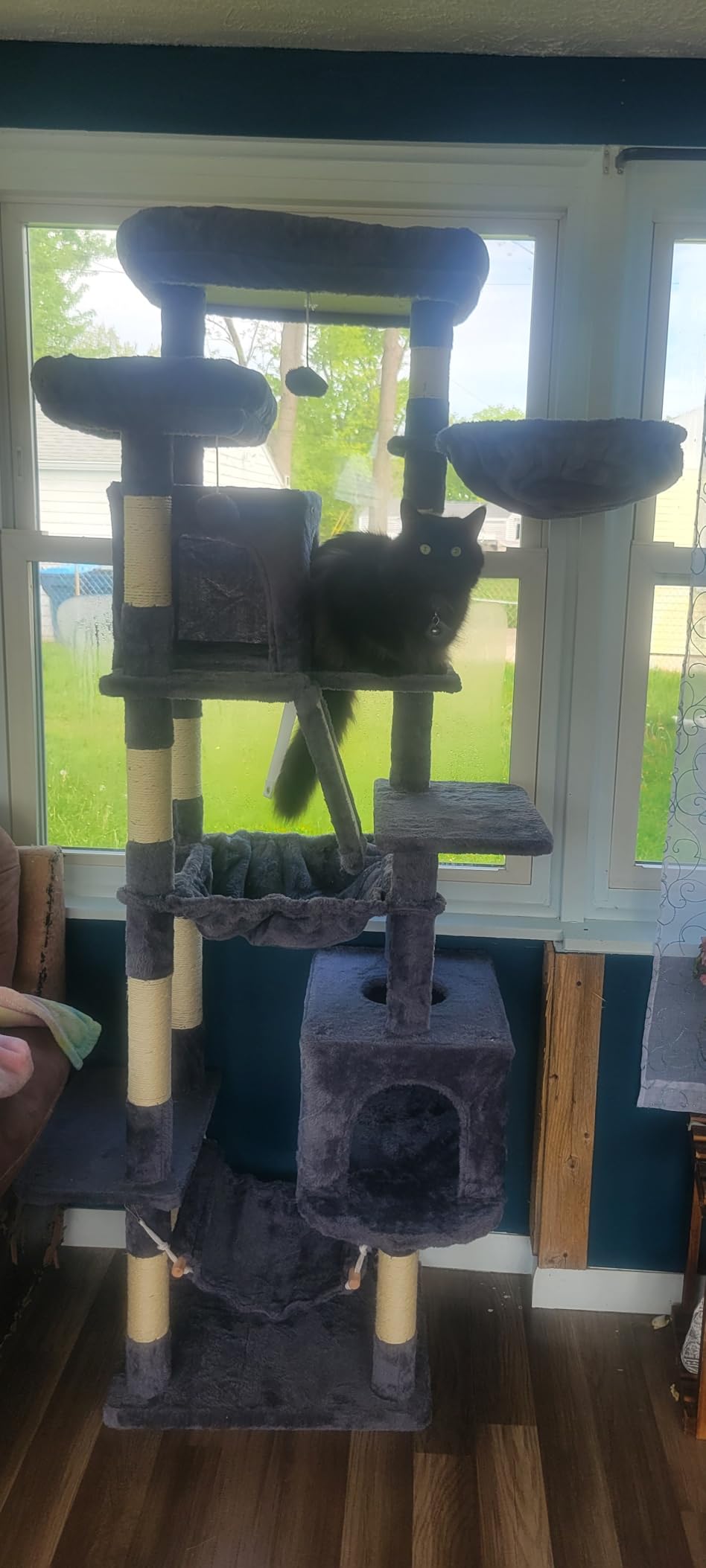 Heybly Cat Tree, 71-Inch-Tall Tower for Indoor Cats with 2 Perches, 2 Big Condos, 2 Hammocks, Basket, Scratching Pad, Large Cat Furniture and Condo, Smoky Gray HCT034G customer photo 1