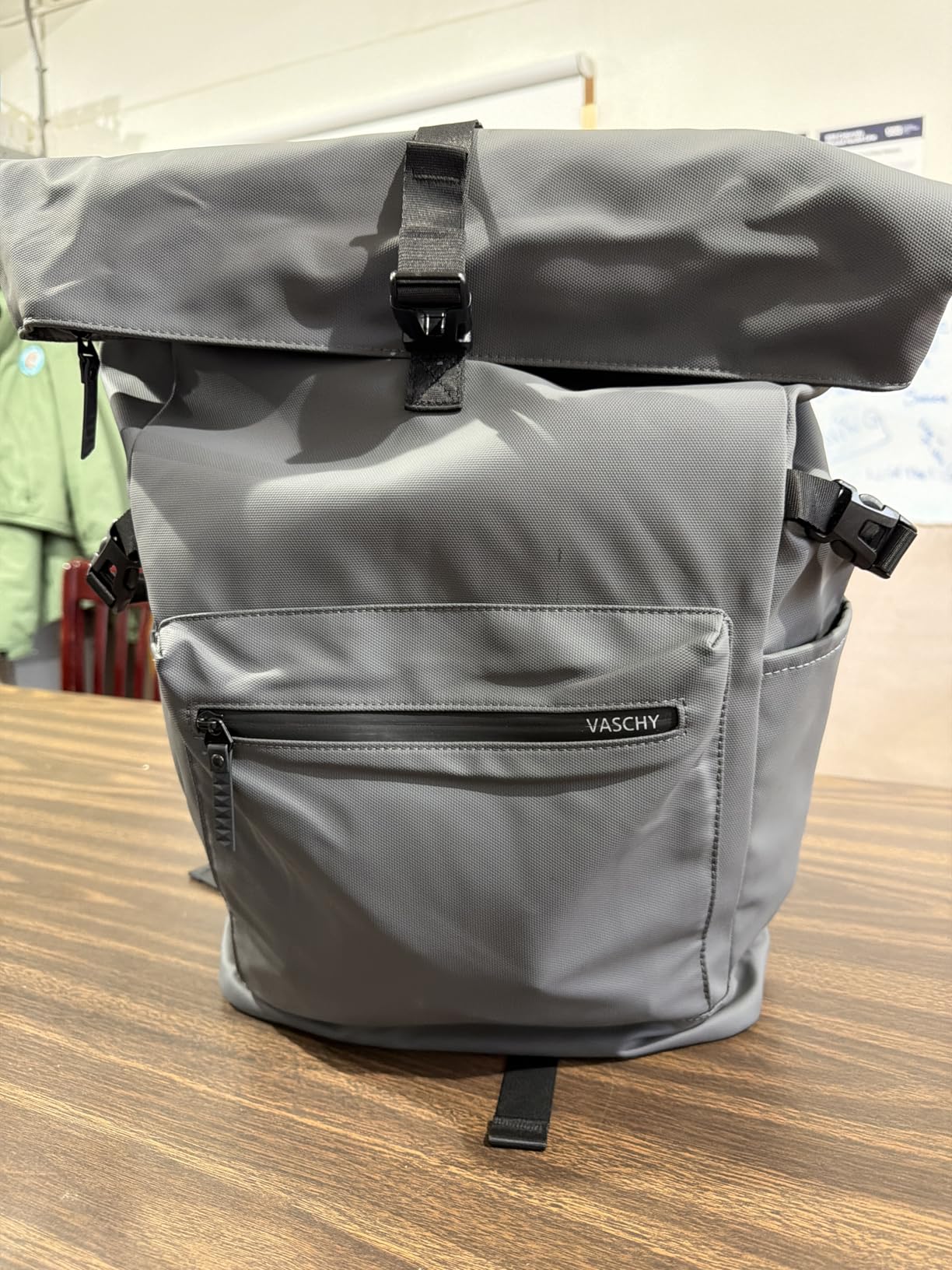 VASCHY Rolltop Travel Backpack for Men, Water Resistant Expandable Large Carry-on Casual Daypack for Work Business Hiking College Black customer photo 1