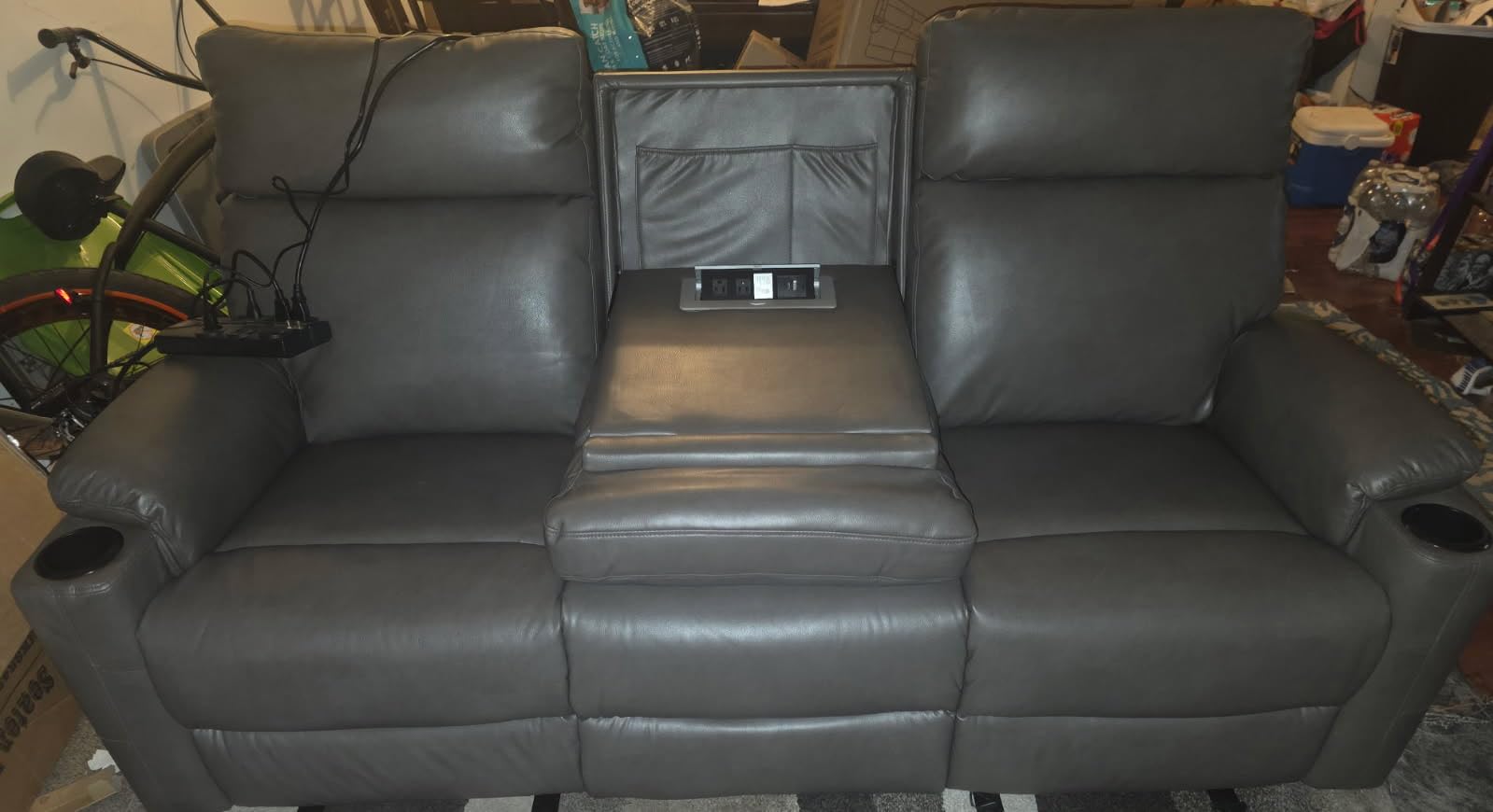 Power Reclining Sofa, Electric 3-Seat Dual Recliner Sofa with USB Ports, Cup Holders, Wall Hugger Sofa & Couch for Living Room Home Theater Apartment RV (Brown) | Drop-Down Table, Side Pocket, Extended Footrest, Breathable Material customer photo 2