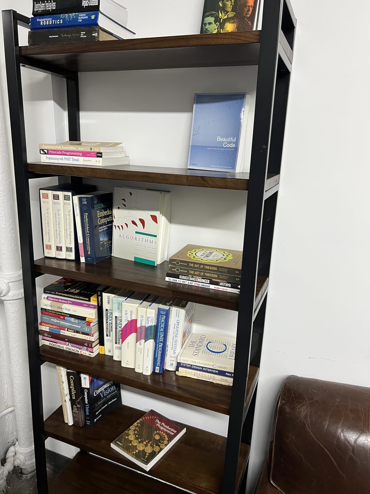 WH-AOERPUMY 5 Tier Bookcase, Solid Wood Bookshelf Rustic Vintage Industrial Etagere Bookcase, Metal and Wood Free Vintage Bookshelf, Retro Brown (5-Tiers) customer photo 1