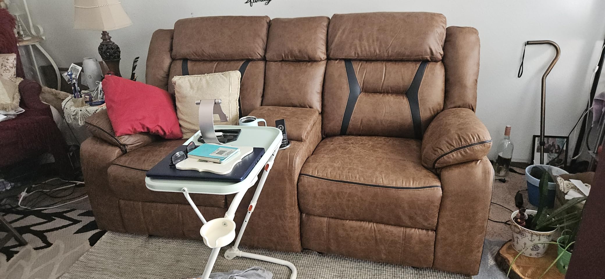 EBELLO Faux Leather Manual Reclining Sofa, 3 Seat Recliner Sofa Chair, Couch Furniture for Living Room, Furniture, Meeting Room, Brown customer photo 2