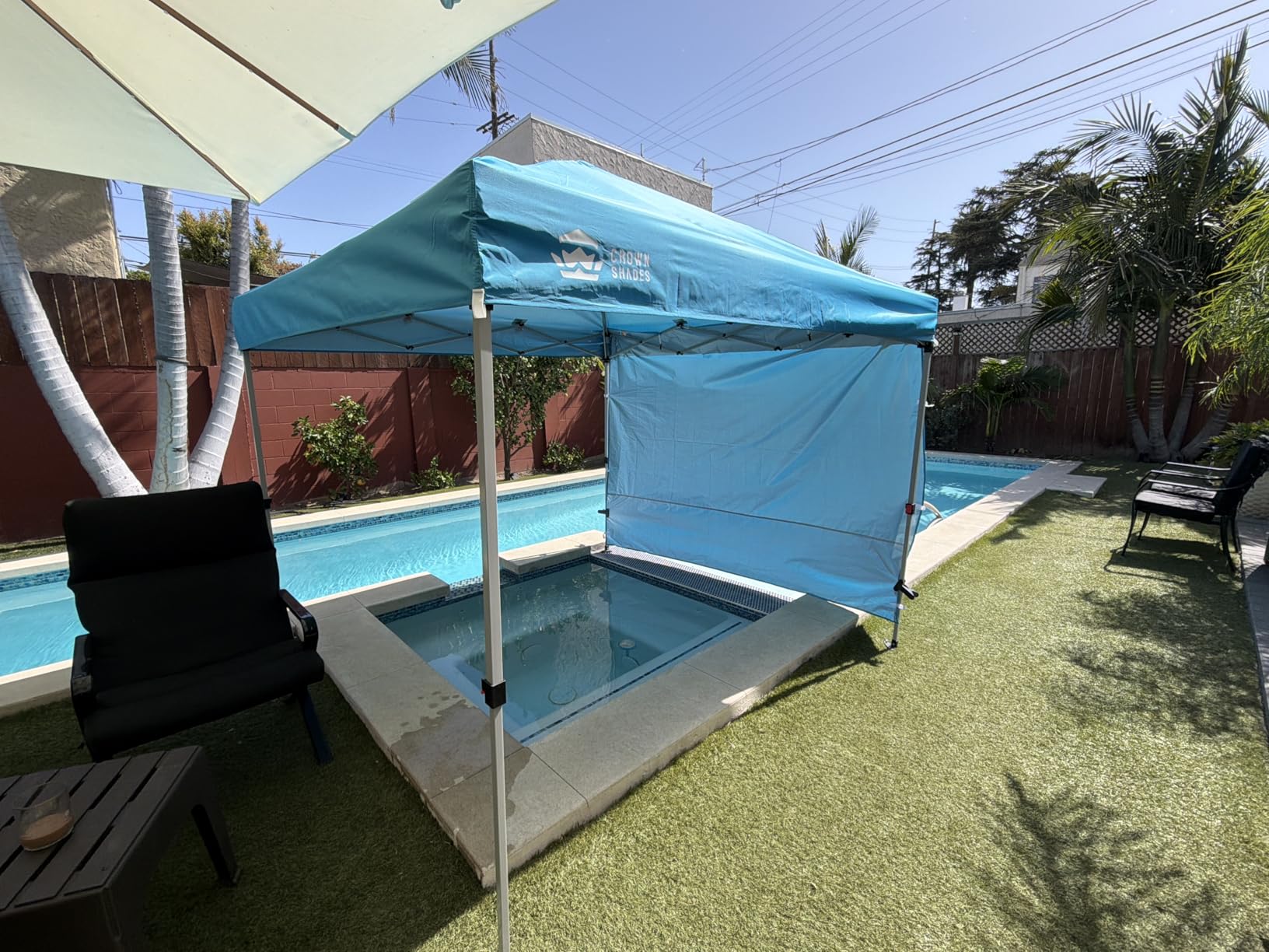 CROWN SHADES 10x10 Pop Up Canopy with 1 Side Wall - Beach Tent with One Push Setup - Outdoor Sun Shade for Events, Parties, Camping - Gazebo with STO-N-Go Cover Bag (Grid Grey) customer photo 1