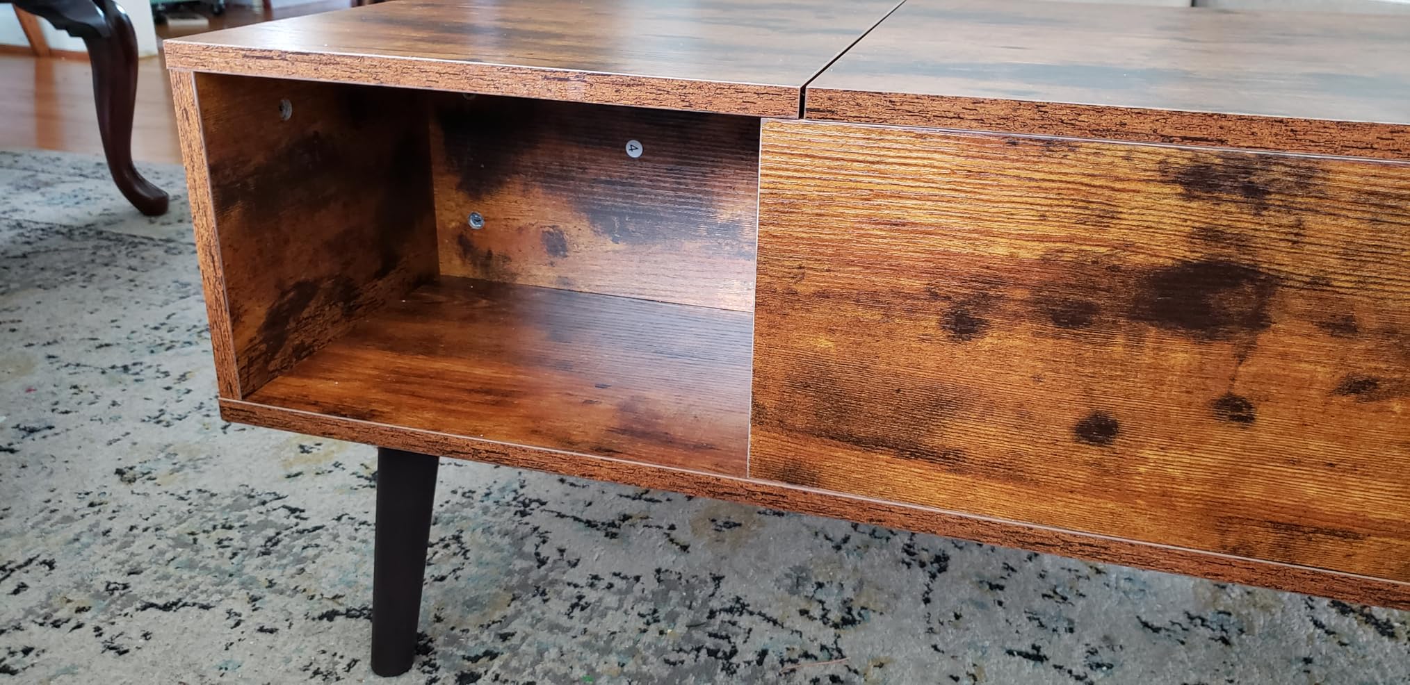 Sweetcrispy Lift Top Coffee Tables for Living Room, Small Rising Wooden Center Tables with Storage Shelf and Hidden Compartment, Brown customer photo 1